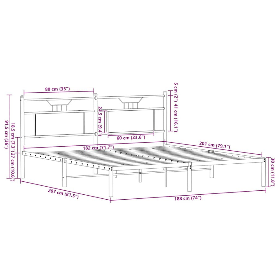 Bedframe zonder matras 183x203 cm spaanplaat gerookt eiken