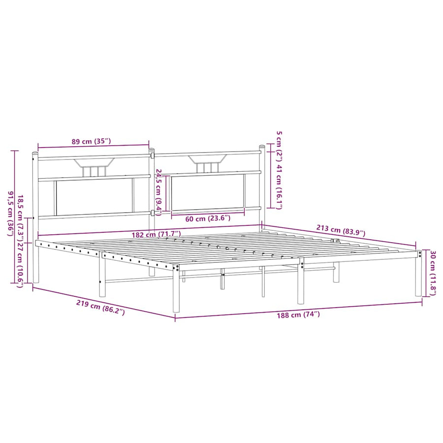 Bedframe zonder matras 183x213 cm spaanplaat gerookt eiken