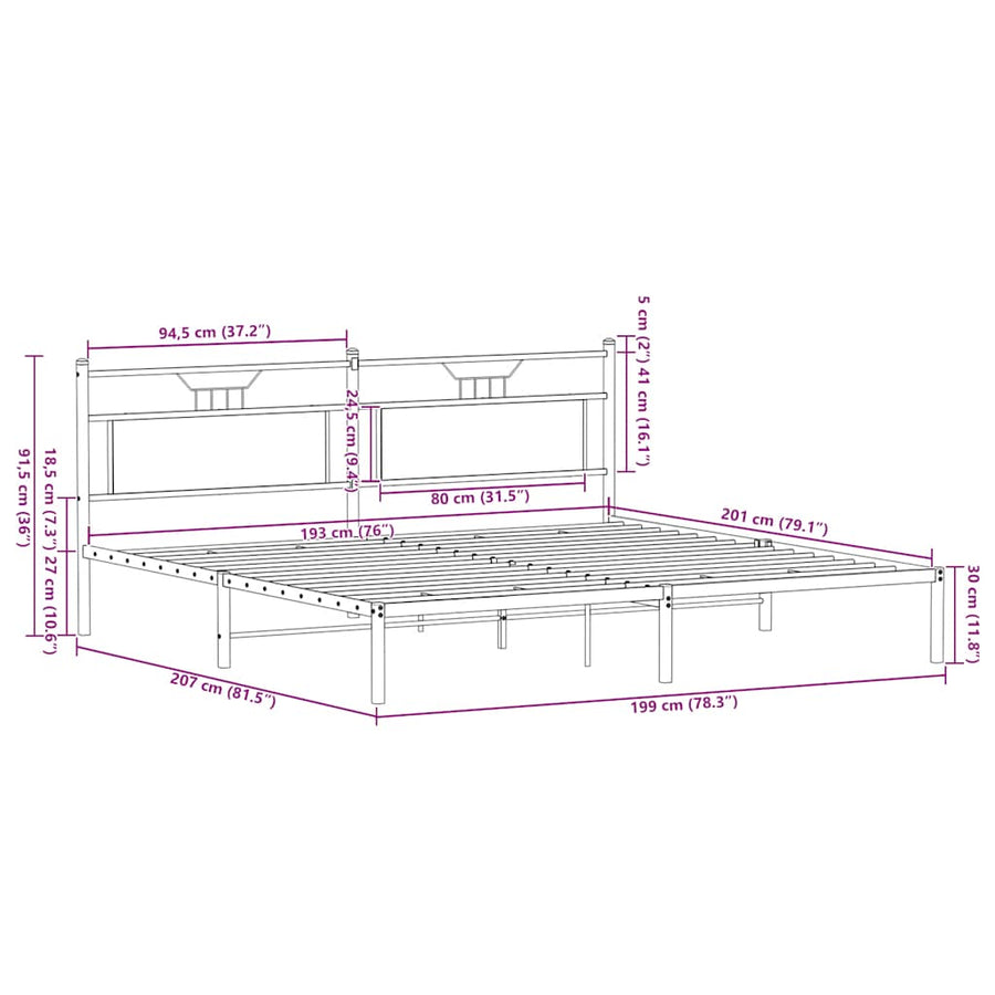 Bedframe zonder matras 193x203 cm spaanplaat gerookt eiken