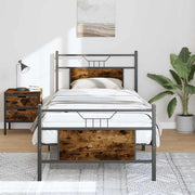 Bedframe 75x190 cm gerookt eiken bewerkt hout staal