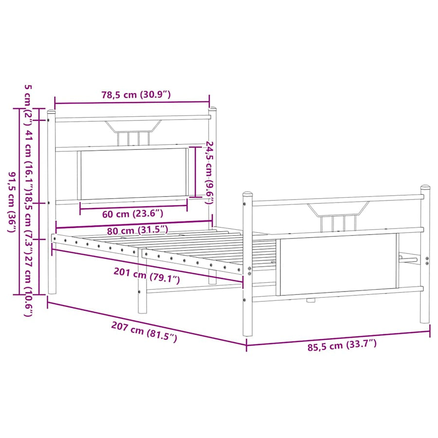 Bedframe zonder matras hout gerookt eikenkleurig 80x200 cm