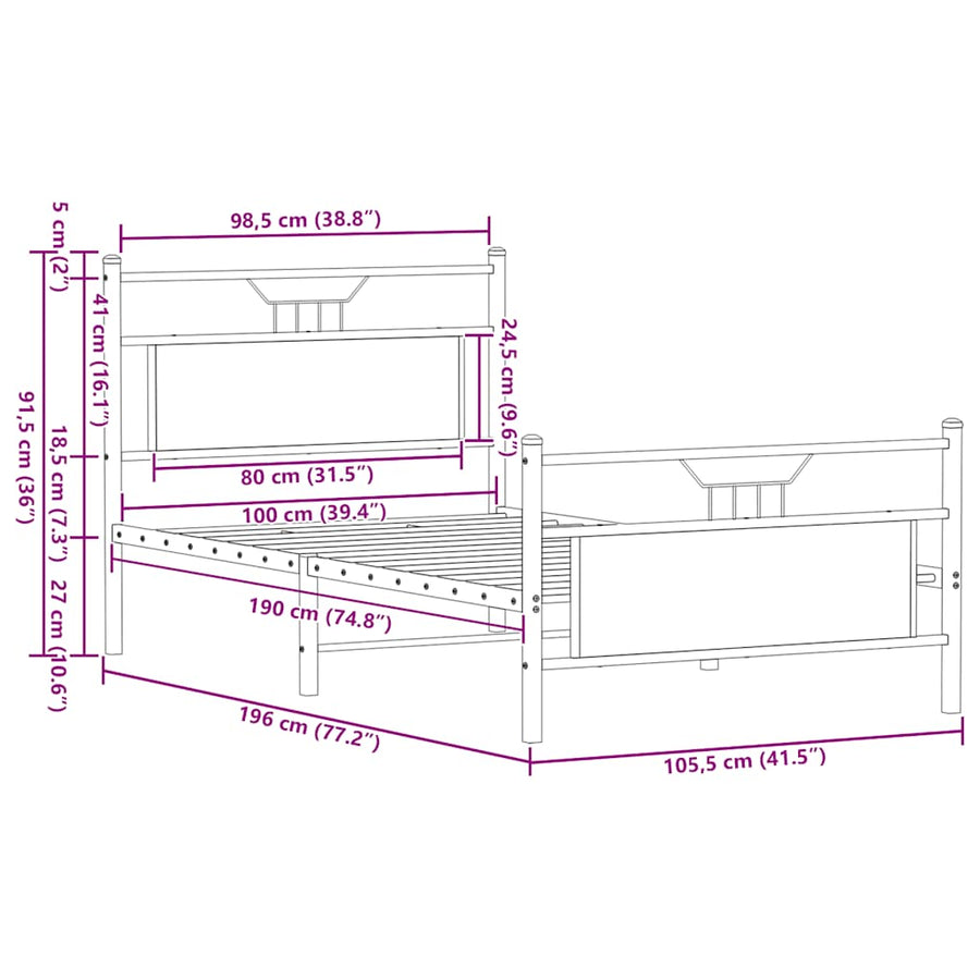 Bedframe zonder matras hout gerookt eikenkleurig 100x190 cm