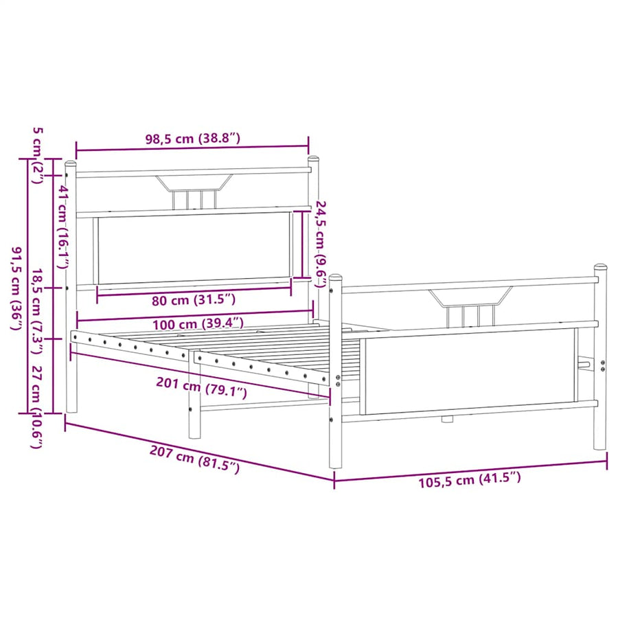 Bedframe zonder matras hout gerookt eikenkleurig 100x200 cm