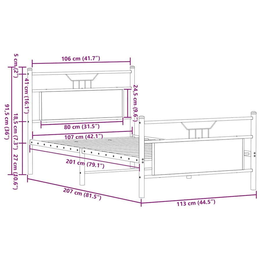 Bedframe zonder matras spaanplaat gerookt eikenkleurig