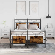 Bedframe 120x190 cm hout staal gerookt eiken