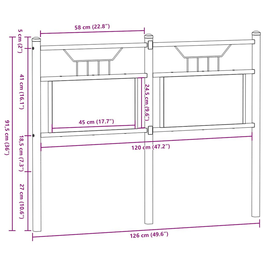 Hoofdbord 120 cm bewerkt hout en staal gerookt eikenkleurig