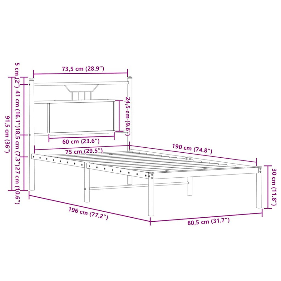 Bedframe zonder matras hout sonoma eikenkleurig 75x190 cm