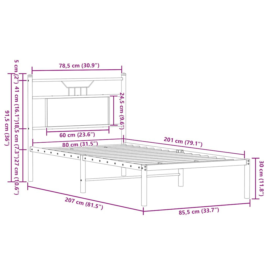 Bedframe zonder matras hout sonoma eikenkleurig 80x200 cm