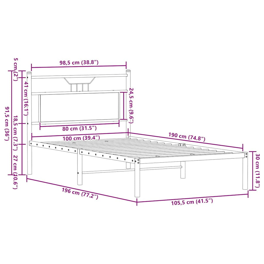 Bedframe zonder matras hout sonoma eikenkleurig 100x190 cm