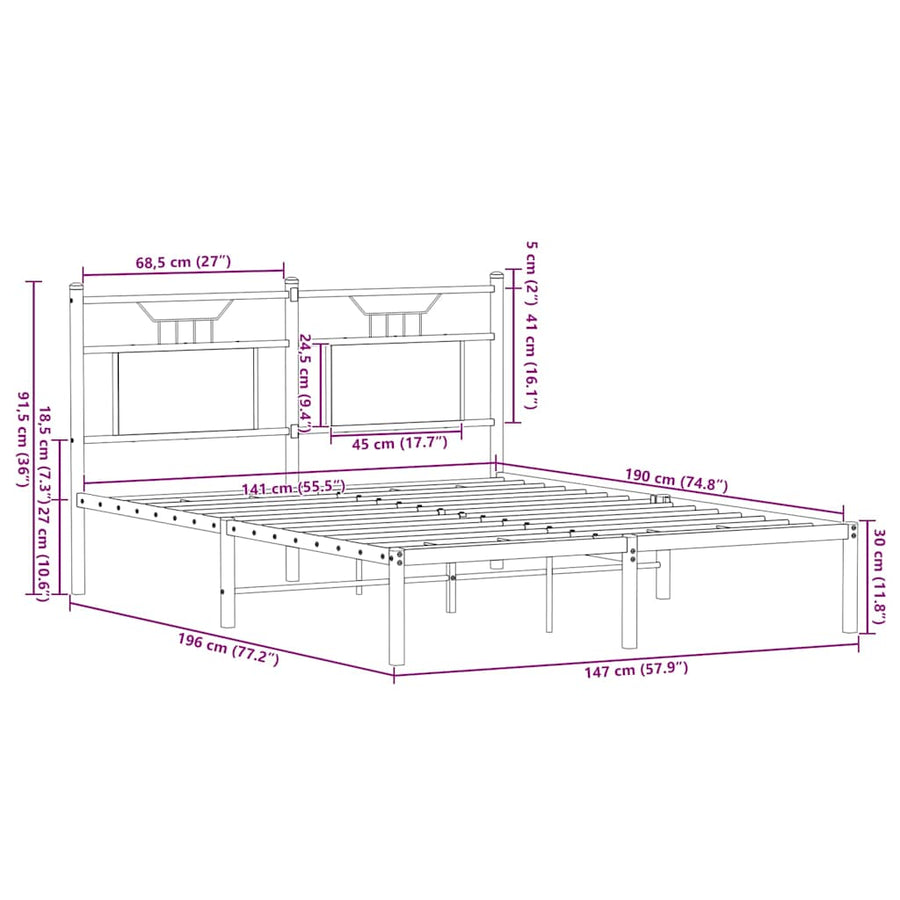 Bedframe zonder matras hout sonoma eikenkleurig 140x190 cm
