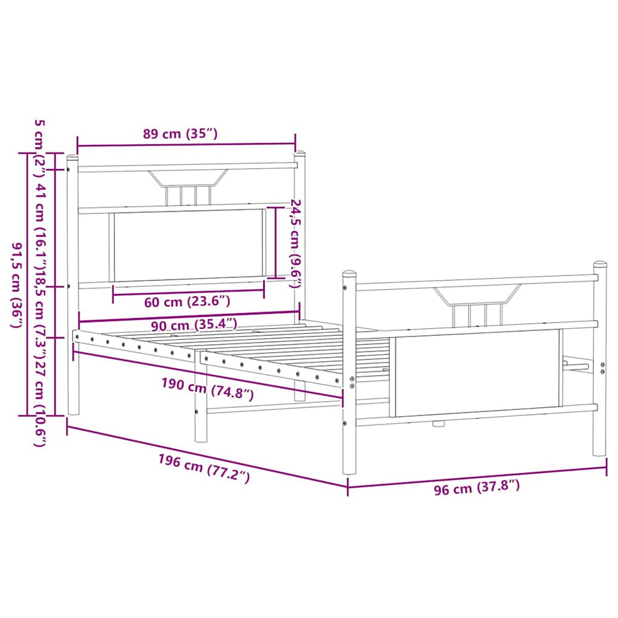Bedframe zonder matras hout sonoma eikenkleurig 90x190 cm