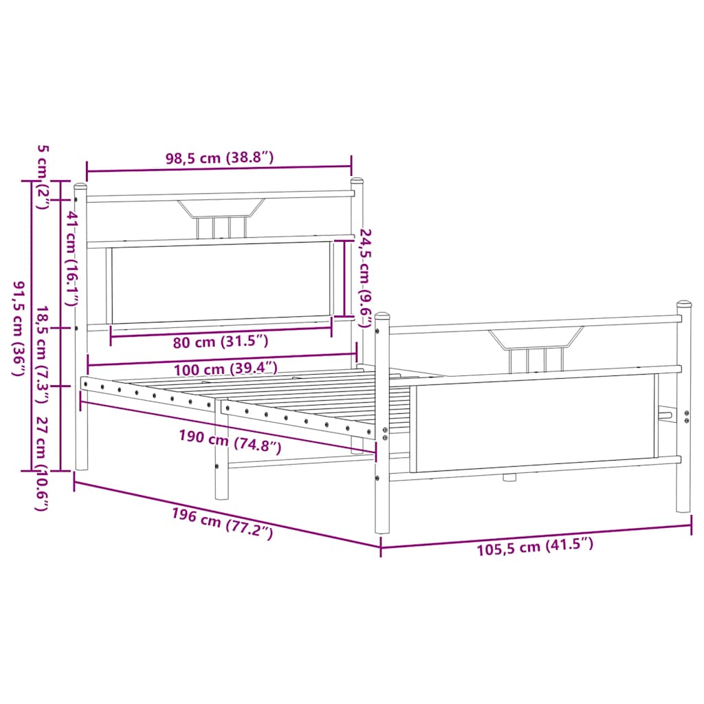 Bedframe zonder matras hout sonoma eikenkleurig 100x190 cm