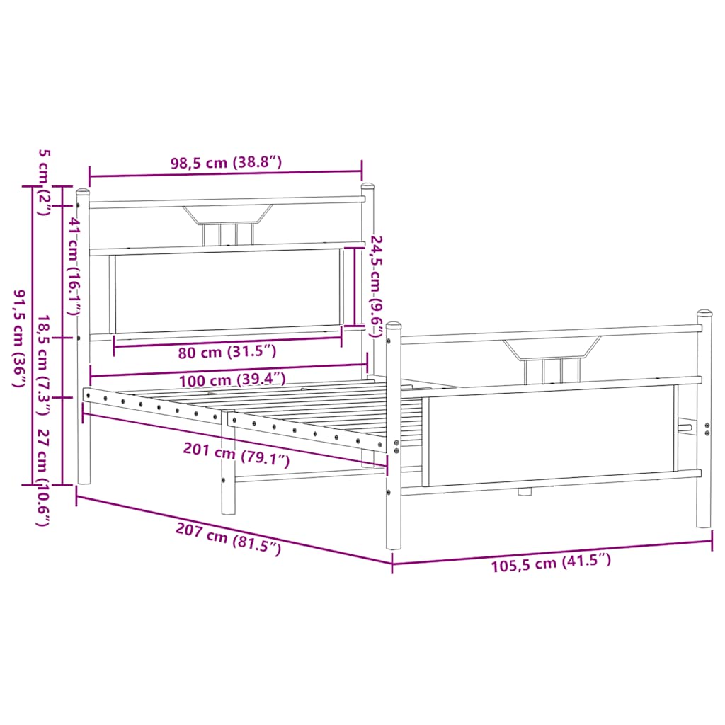 Bedframe zonder matras 107x203cm spaanplaat sonoma eikenkleurig