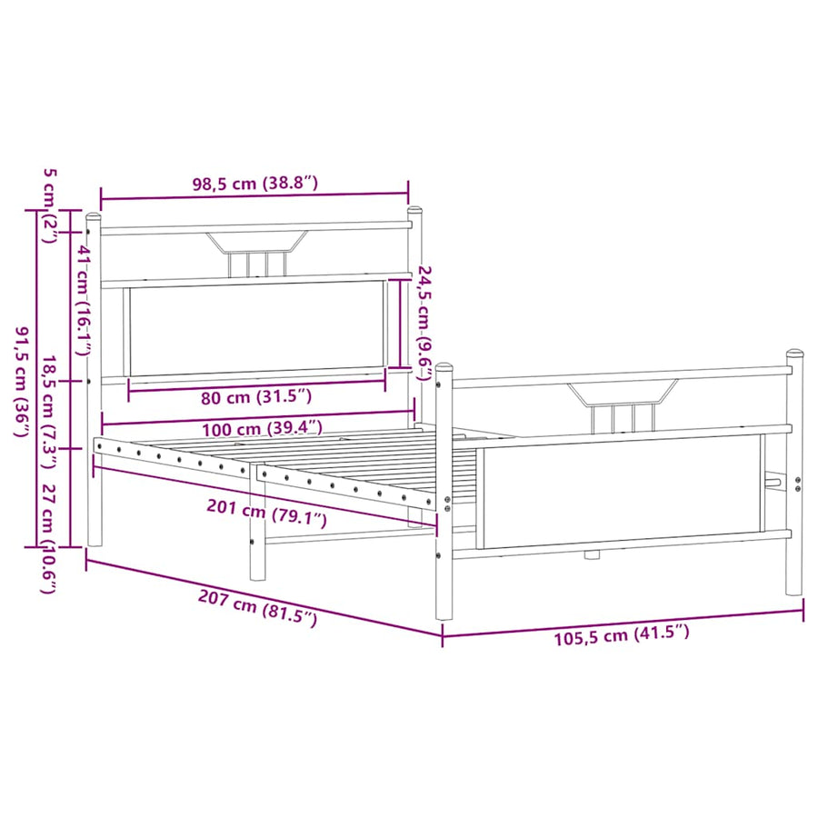 Bedframe zonder matras 107x203cm spaanplaat sonoma eikenkleurig