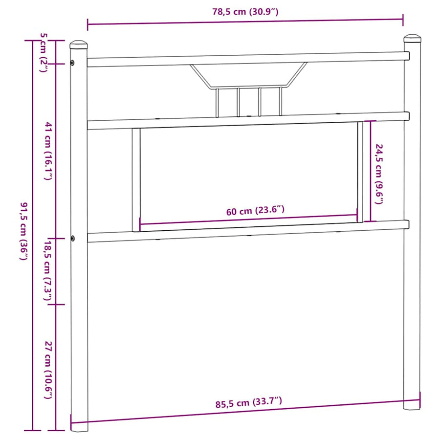 Hoofdbord Sonoma Spaanplaat En Staal Eikenkleurig 80 cm Sonoma eiken