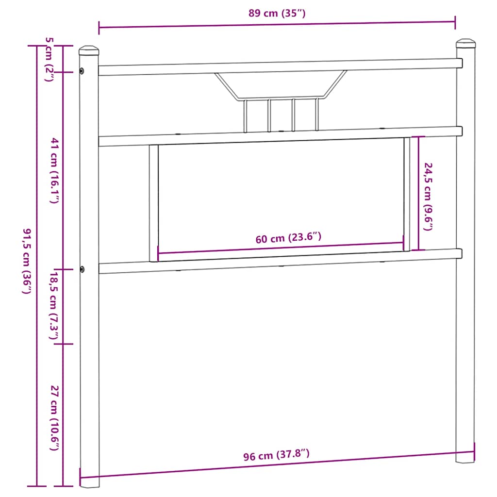 Hoofdbord Spaanplaat Kleurig Hout En Staal 90 cm Sonoma eiken