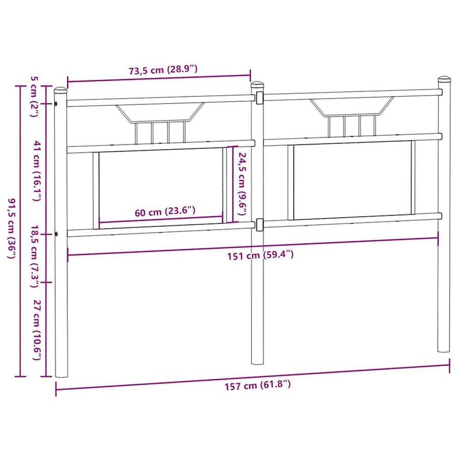 Vervangend hoofdbord Sonoma 150 cm spaanplaat staal sonoma eikenhout staal