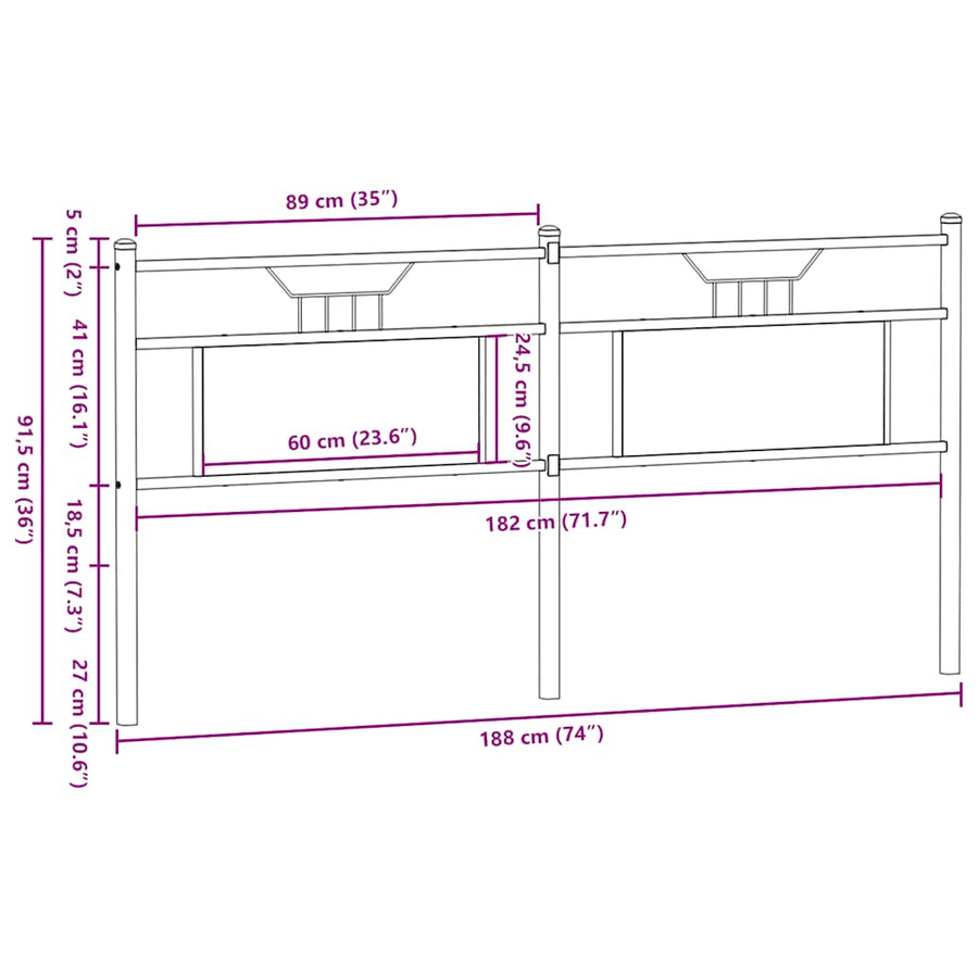 Hoofdbord Sonoma Spaanplaat En Staal Eikenkleurig 180 cm Sonoma eiken