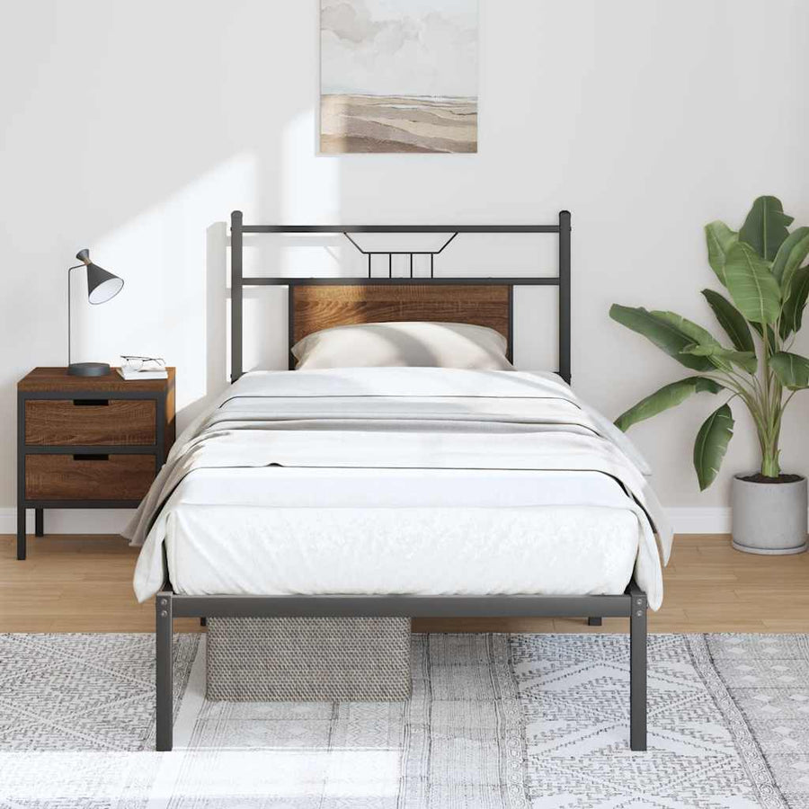 Bedframe zonder matras bewerkt hout bruin eikenkleur 75x190 cm