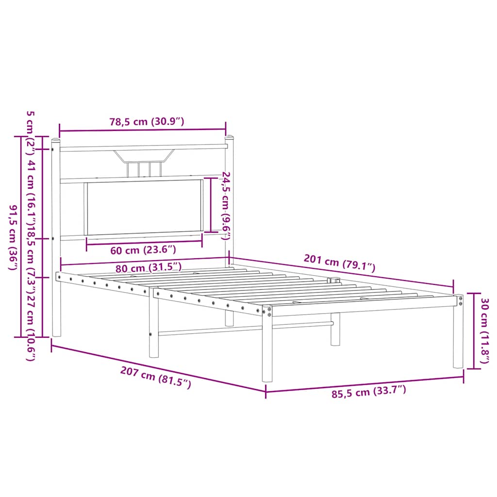 Bedframe zonder matras bewerkt hout bruin eikenkleur 80x200 cm