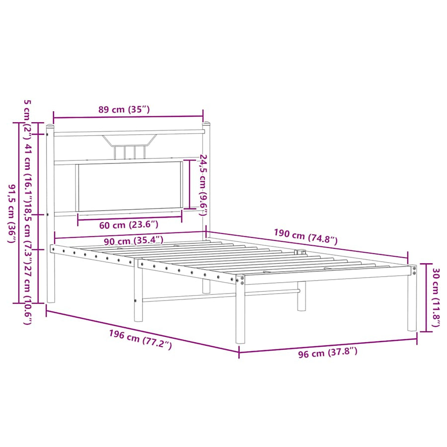 Bedframe zonder matras bewerkt hout bruin eikenkleur 90x190 cm