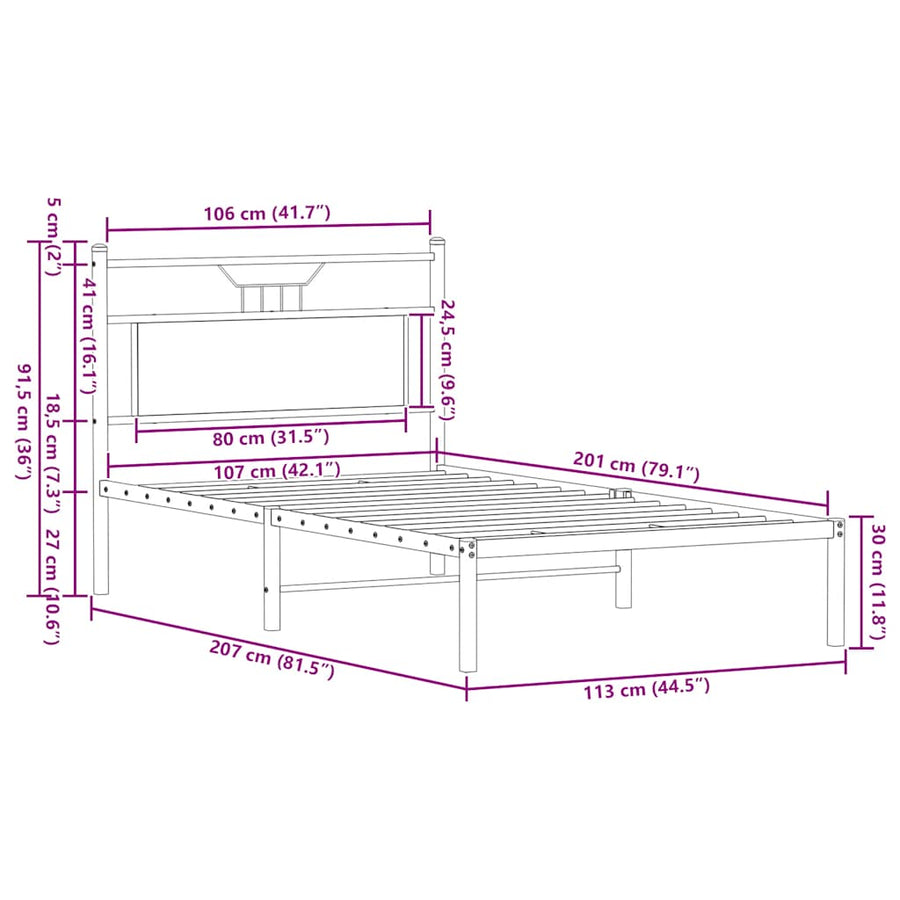 Bedframe zonder matras 107x203 cm spaanplaat bruin eikenkleurig