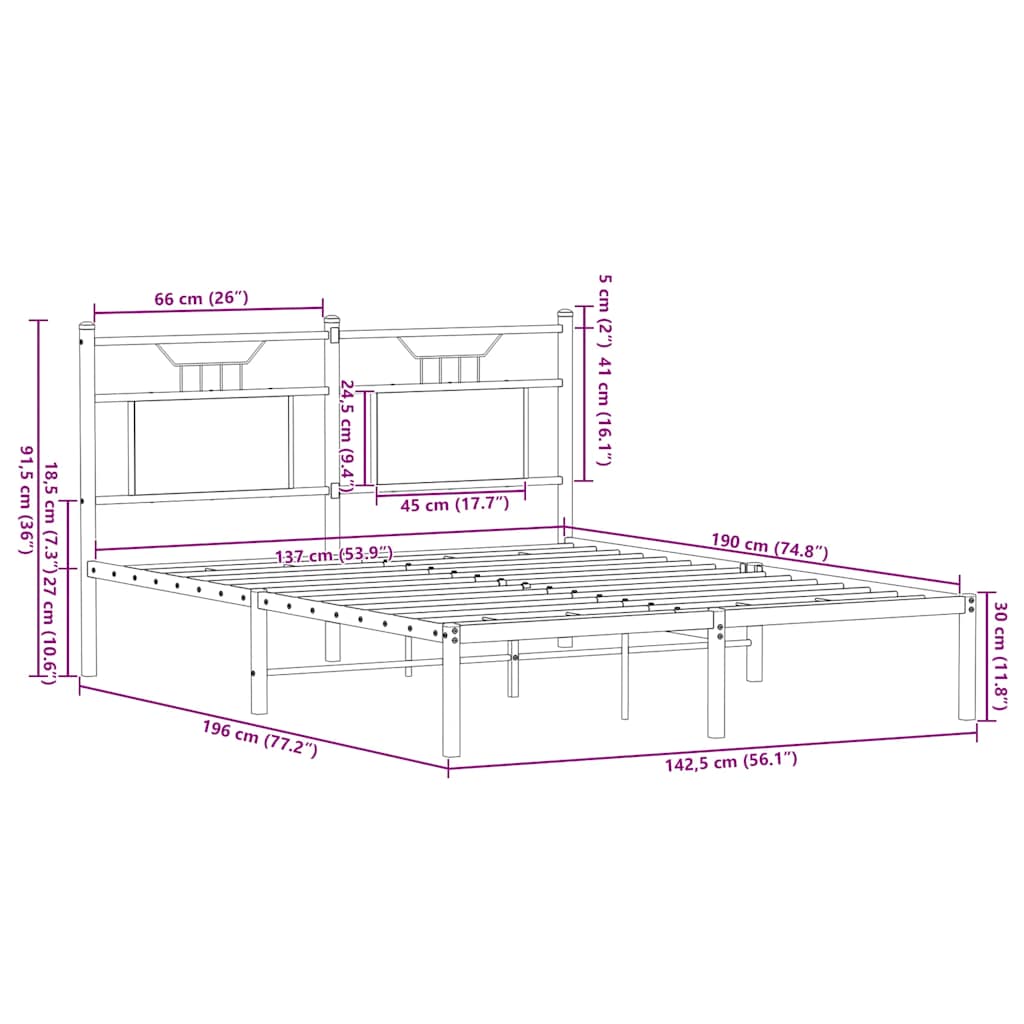 Bedframe zonder matras bewerkt hout bruin eikenkleur 137x190 cm