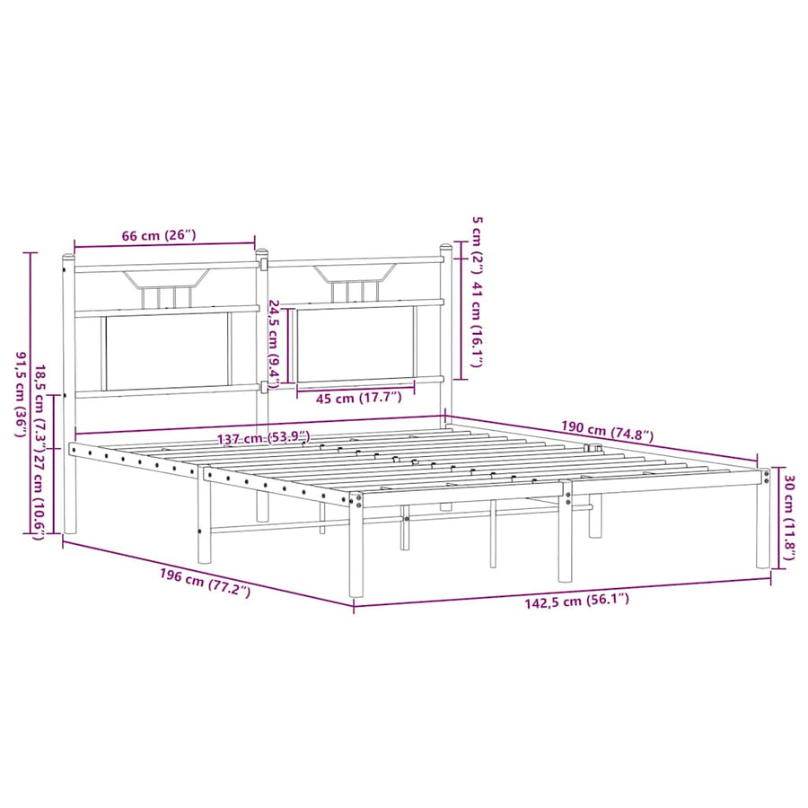 Bedframe zonder matras bewerkt hout bruin eikenkleur 137x190 cm