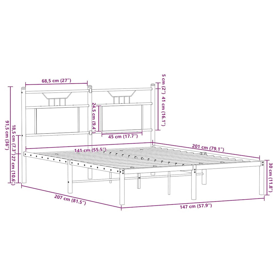 Bedframe zonder matras bewerkt hout bruin eikenkleur 140x200 cm