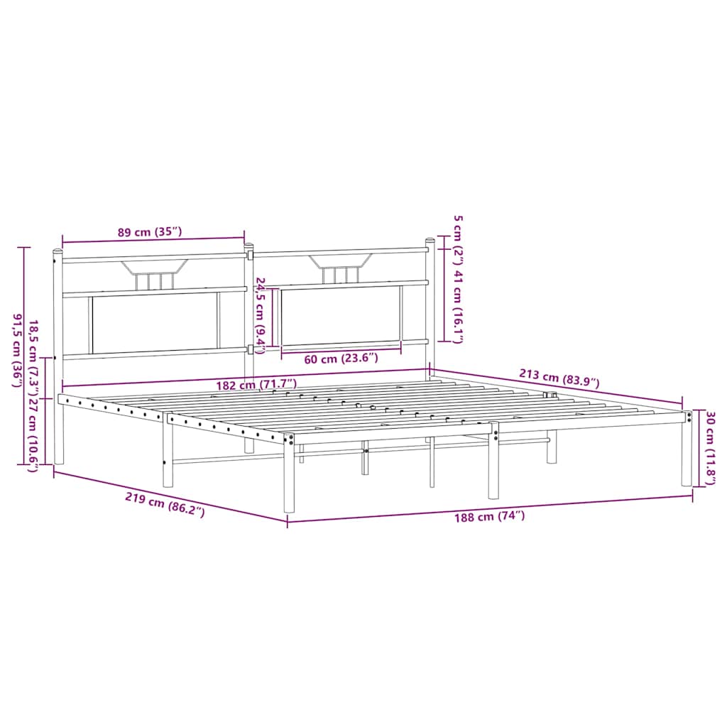 Bedframe zonder matras 183x213 cm spaanplaat bruin eikenkleurig