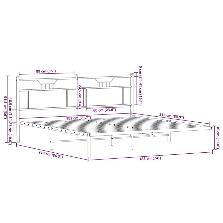 Bedframe zonder matras 183x213 cm spaanplaat bruin eikenkleurig