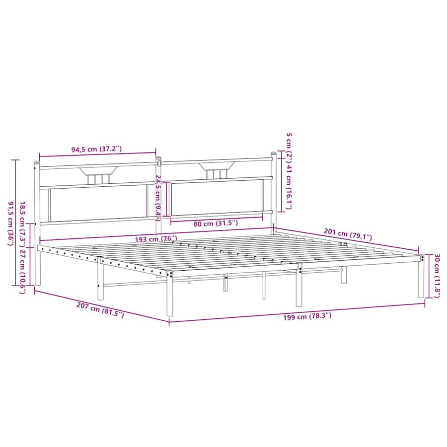 Bedframe zonder matras 193x203 cm spaanplaat bruin eikenkleurig