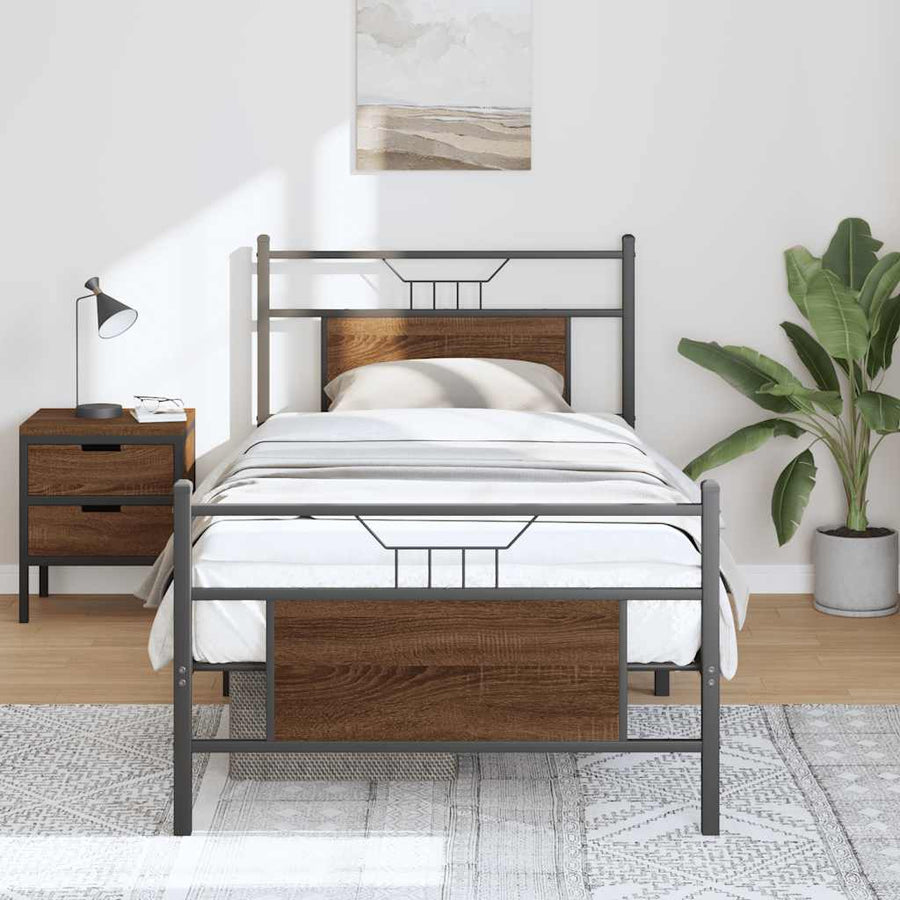 Bedframe zonder matras bewerkt hout bruin eikenkleur 75x190 cm