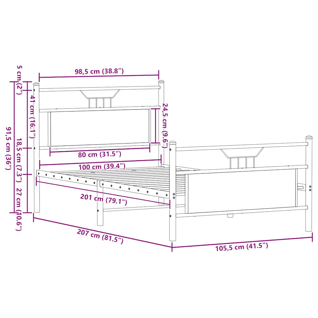 Bedframe zonder matras bewerkt hout bruin eikenkleur 100x200 cm