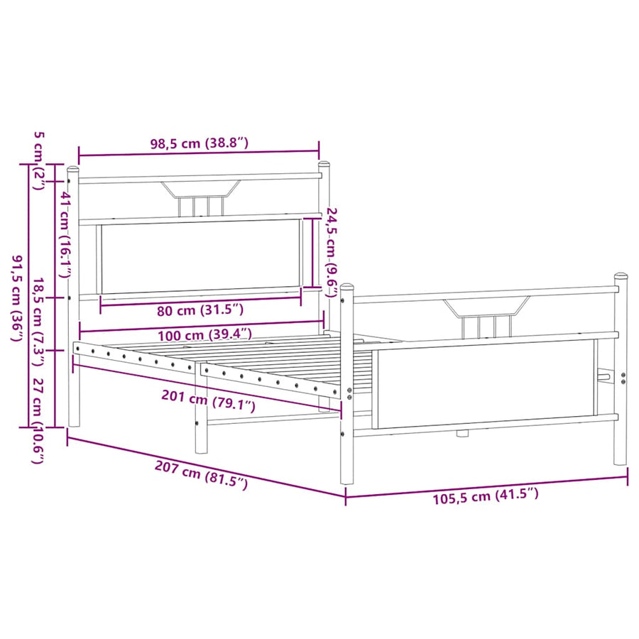 Bedframe zonder matras bewerkt hout bruin eikenkleur 100x200 cm