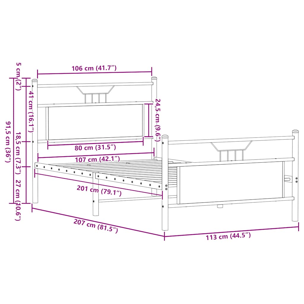 Bedframe zonder matras 107x203 cm spaanplaat bruin eikenkleurig
