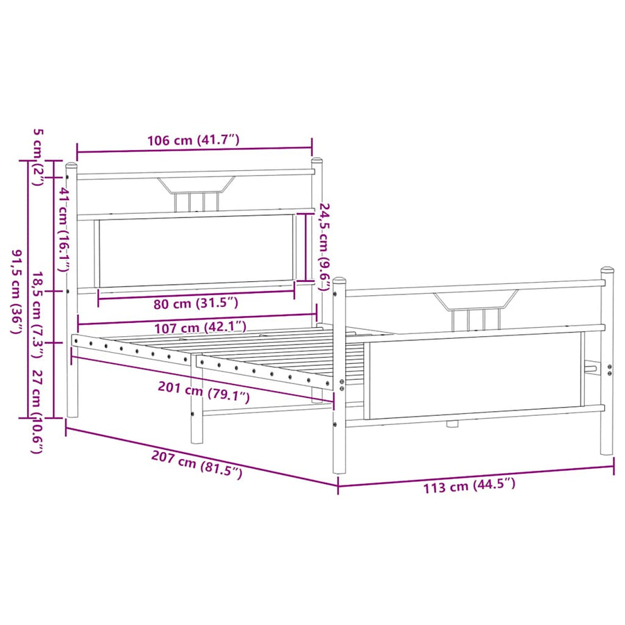 Bedframe zonder matras 107x203 cm spaanplaat bruin eikenkleurig
