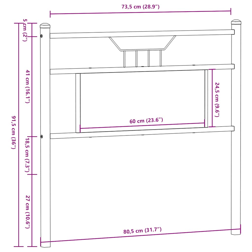 Hoofdbord 75 cm bewerkt hout en staal bruin eikenkleurig