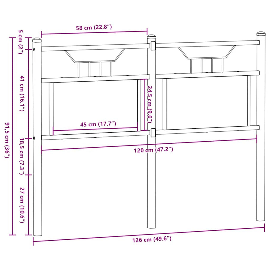 Hoofdbord 120 cm bewerkt hout en staal bruin eikenkleurig