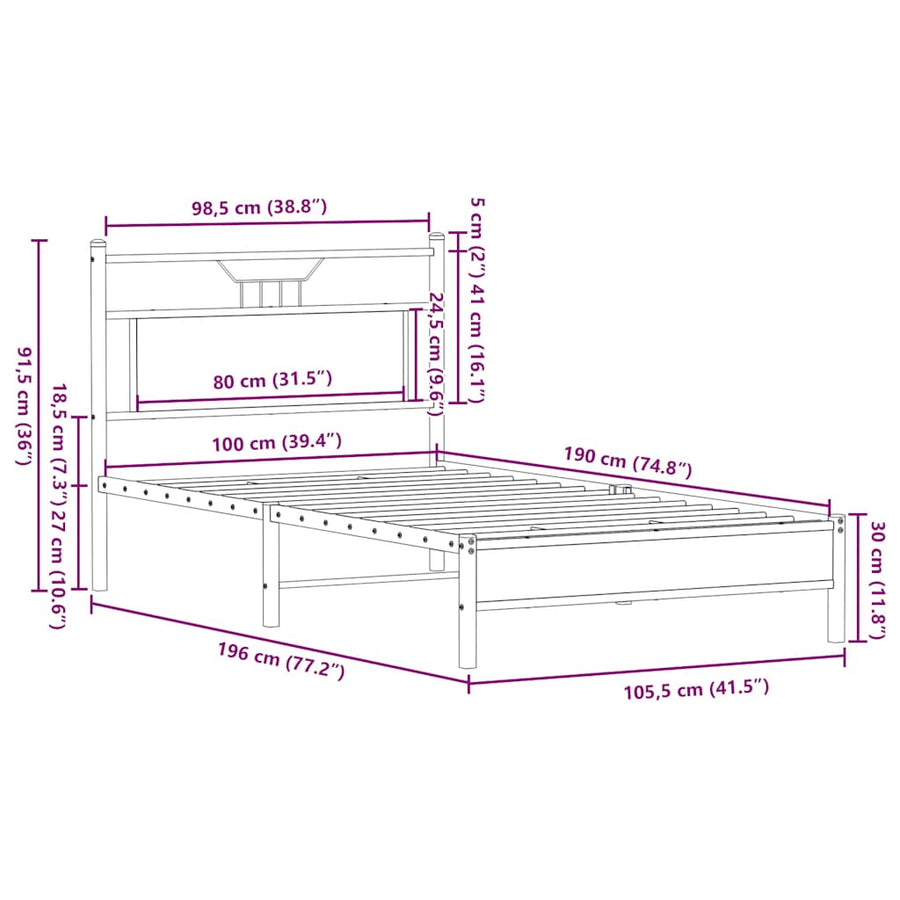 Bedframe zonder matras hout gerookt eikenkleurig 100x190 cm