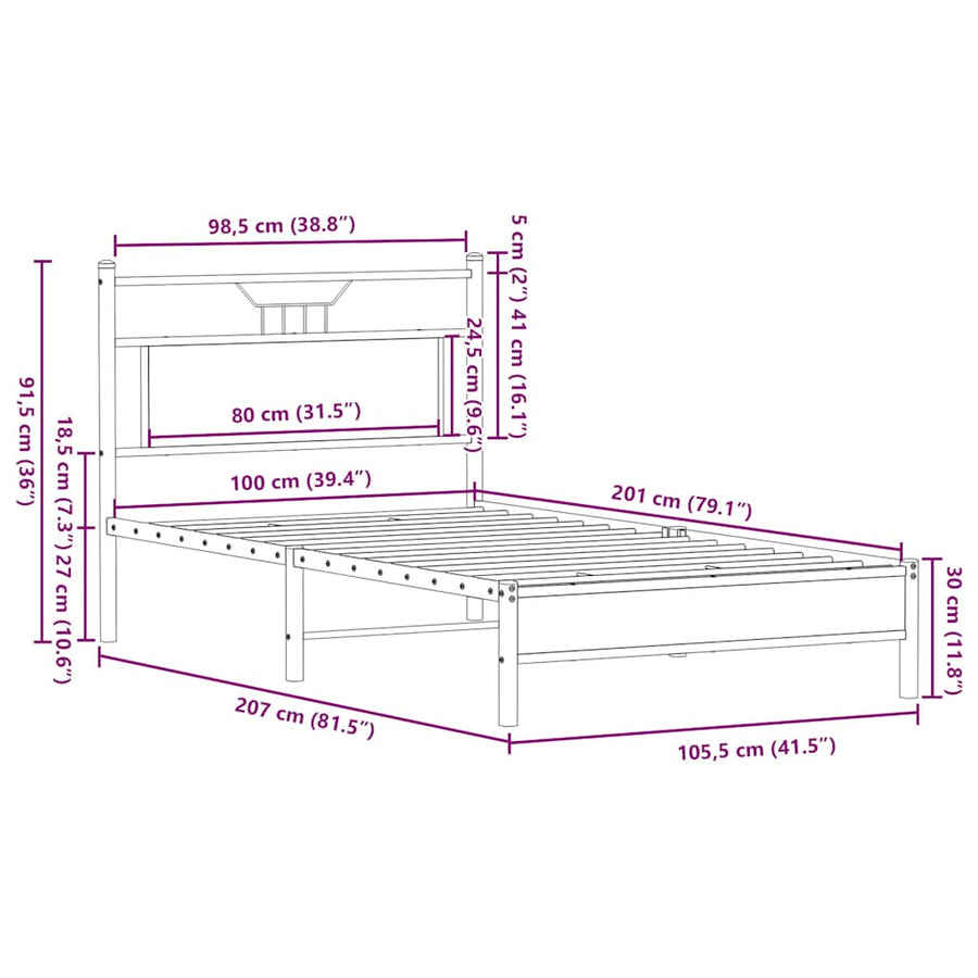 Bedframe zonder matras hout gerookt eikenkleurig 100x200 cm