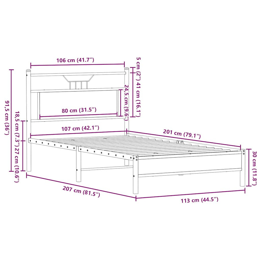 Bedframe zonder matras 107x203 cm spaanplaat gerookt