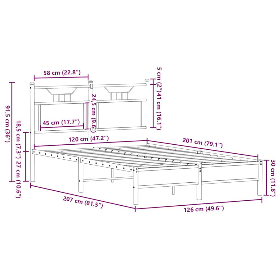 Bedframe zonder matras hout gerookt eikenkleurig 120x200 cm