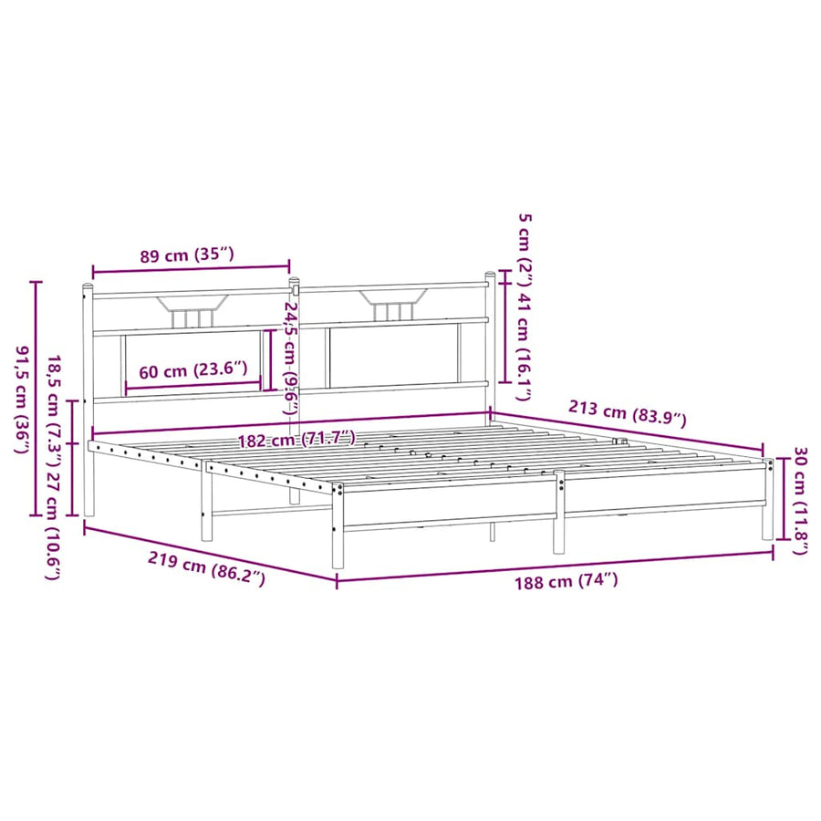 Bedframe zonder matras 183x213 cm spaanplaat gerookt eiken