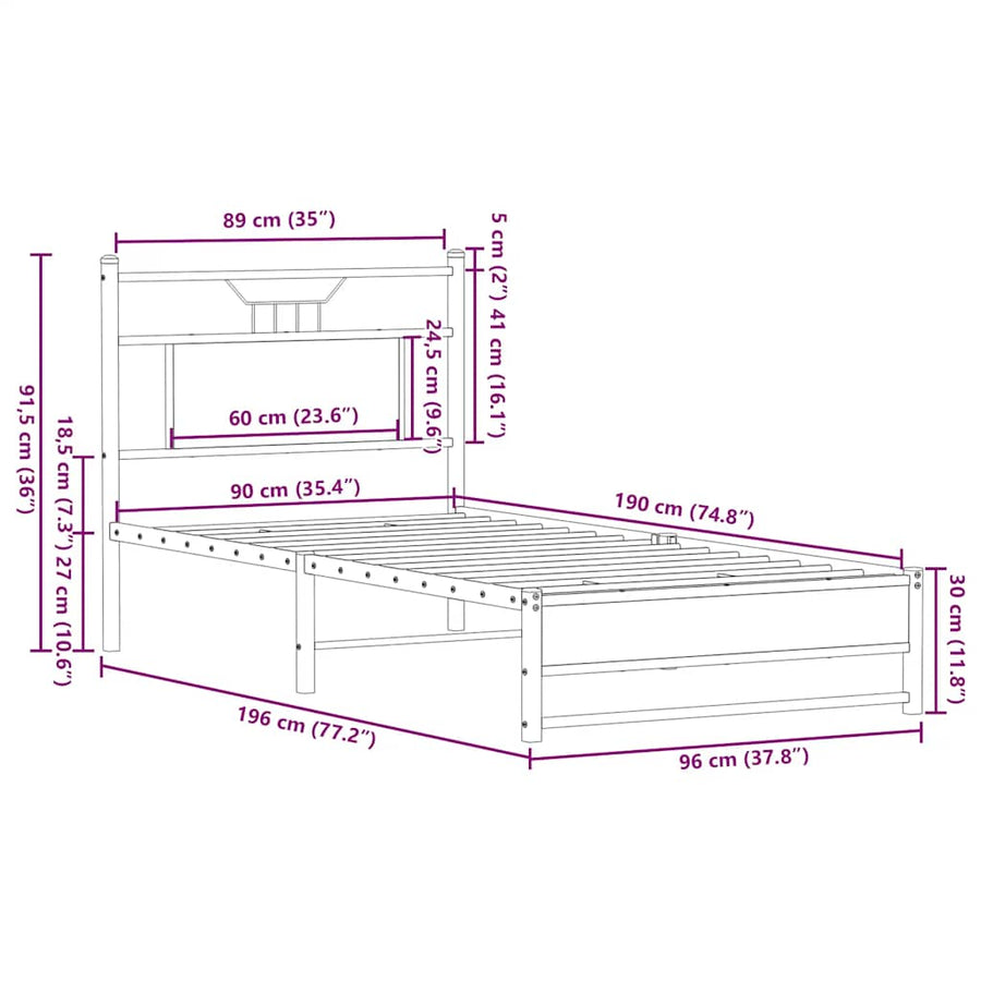 Bedframe zonder matras hout gerookt eikenkleurig 90x190 cm