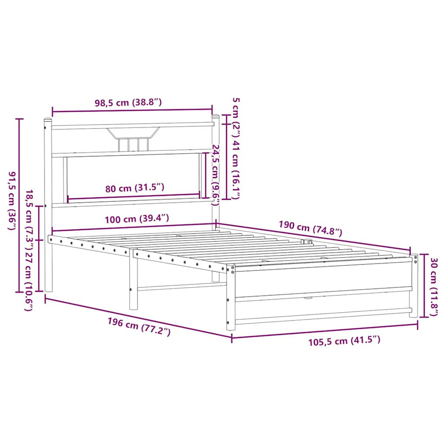 Bedframe zonder matras hout gerookt eikenkleurig 100x190 cm