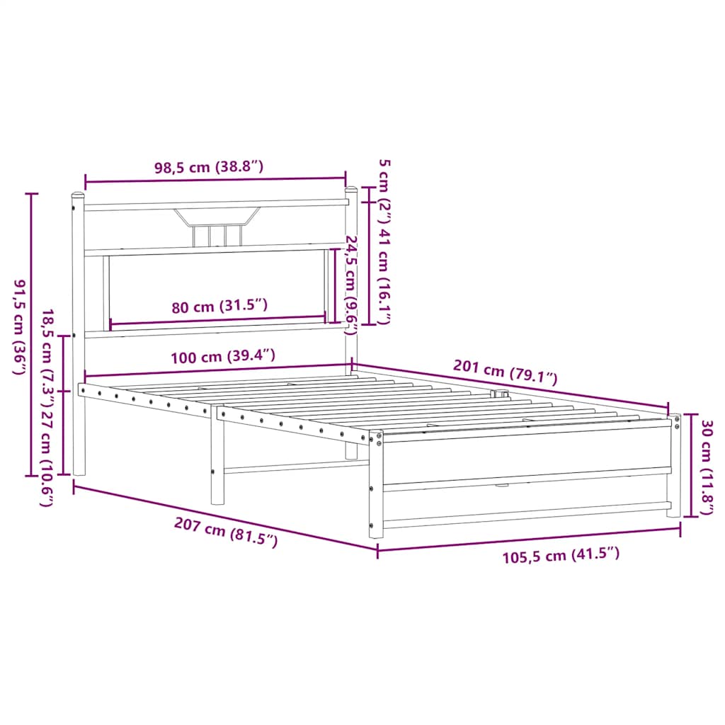 Bedframe zonder matras hout gerookt eikenkleurig 100x200 cm