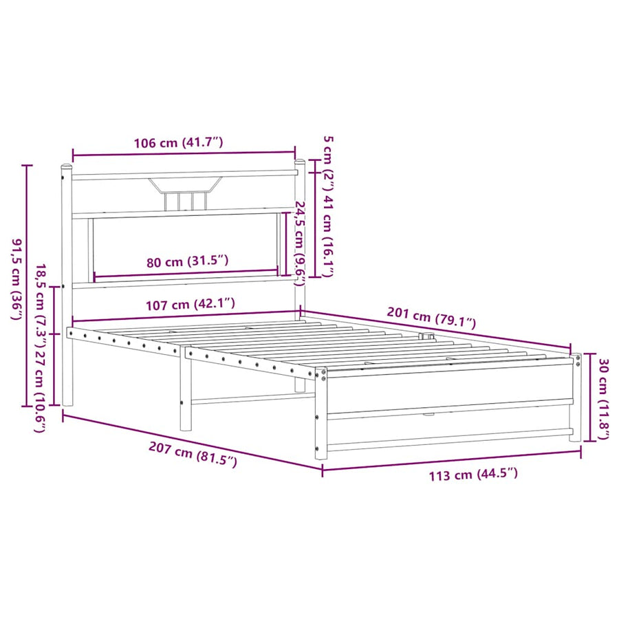 Bedframe zonder matras spaanplaat gerookt eikenkleurig