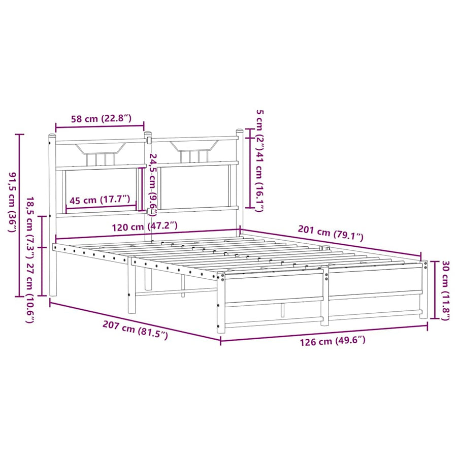 Bedframe zonder matras hout gerookt eikenkleurig 120x200 cm