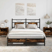Bedframe 137x190 cm gerookt eikenhout met hoofdbord